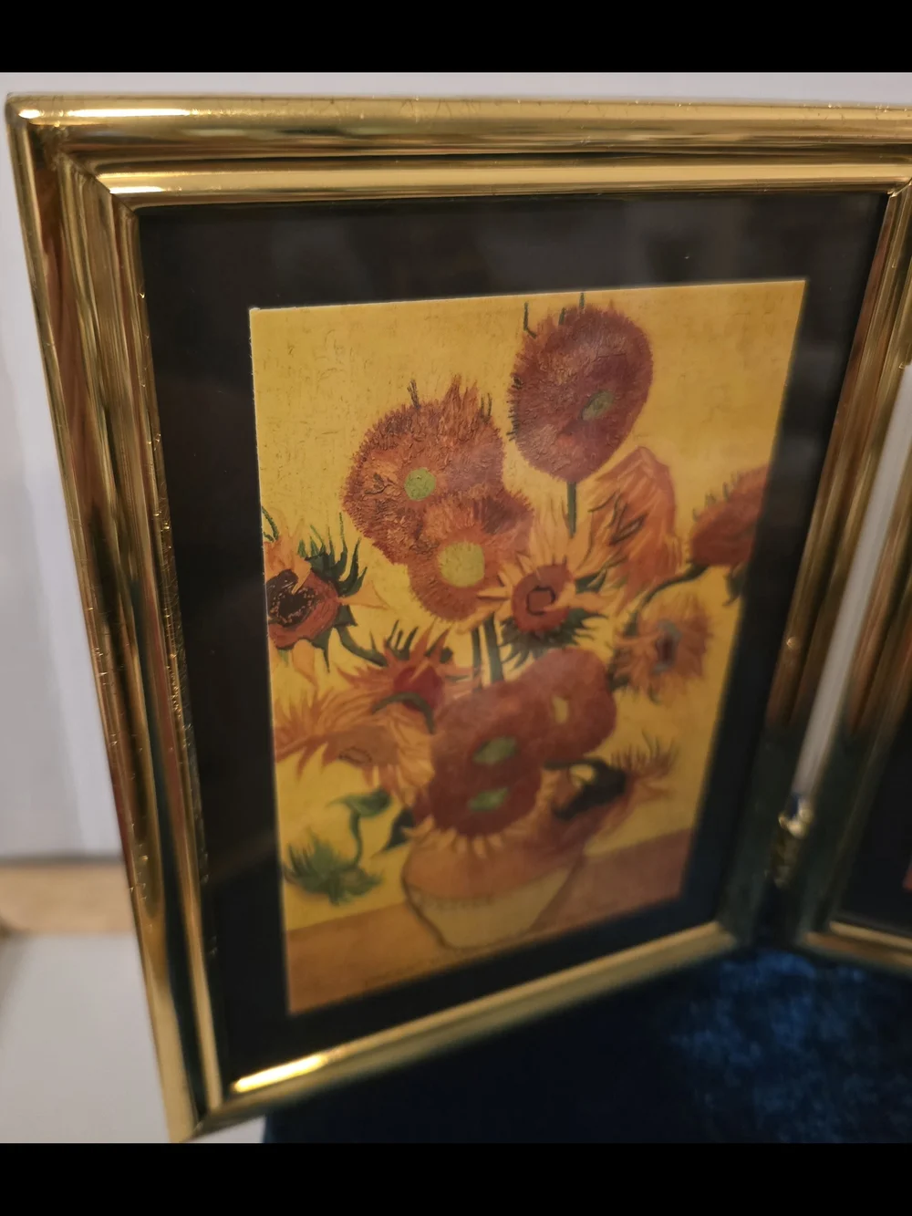 Vintage Brass Double Folding Frame Vincent Van Gogh Art Prints 7.5”x11.5”